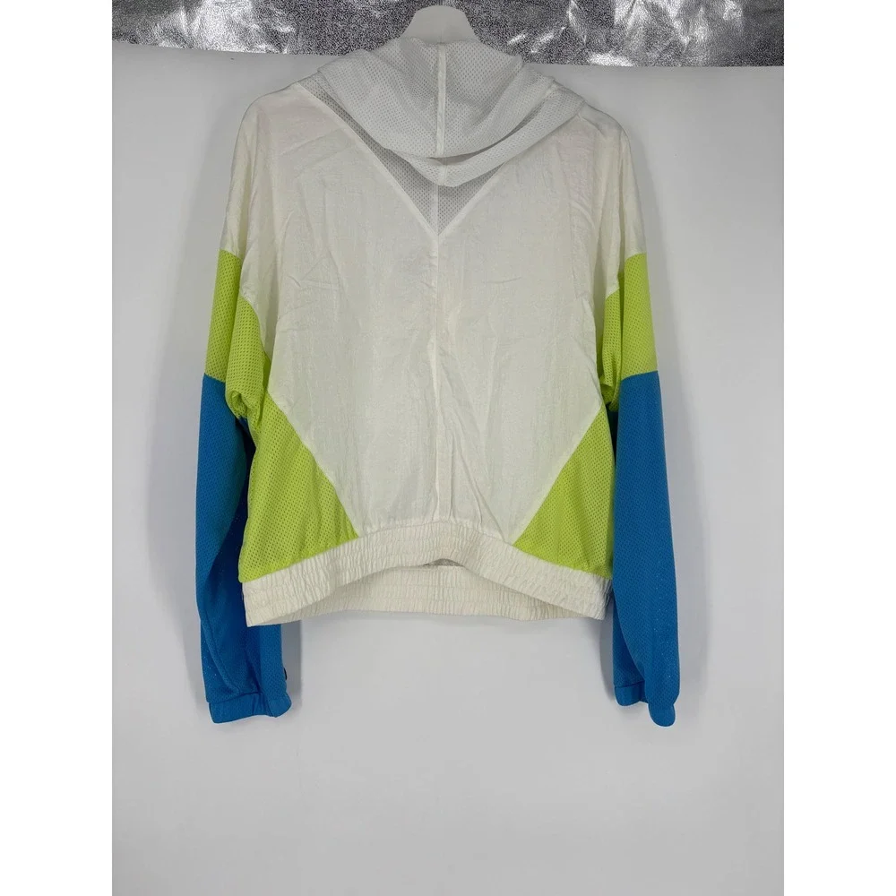 Champion‎ Windbreaker Jacket Womens L White Neon Colorblock Mesh Quarter Zip